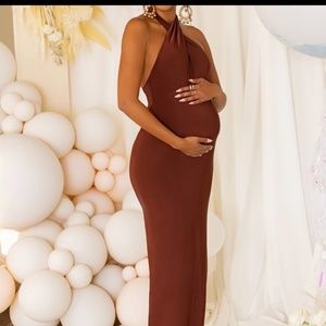 Brown Maxi Maternity Dress